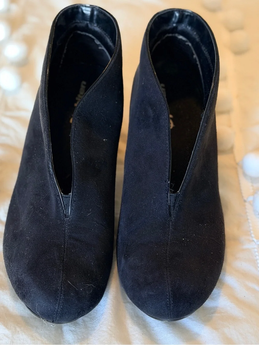 Black Suede V‑Cut Ankle Booties